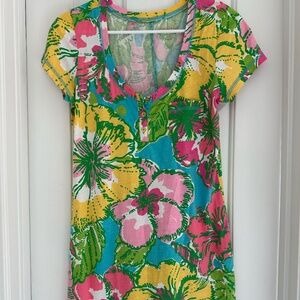 Lilly Pulitzer Dress - Cotton - Hawaiian Hibiscus Floral - Gold Buttons - Size M